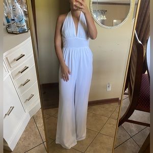 white halter pantsuit